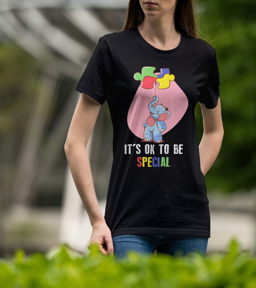 It's OK To Be Special Cute Elephant Autis Puzzle Colors T-Shirt