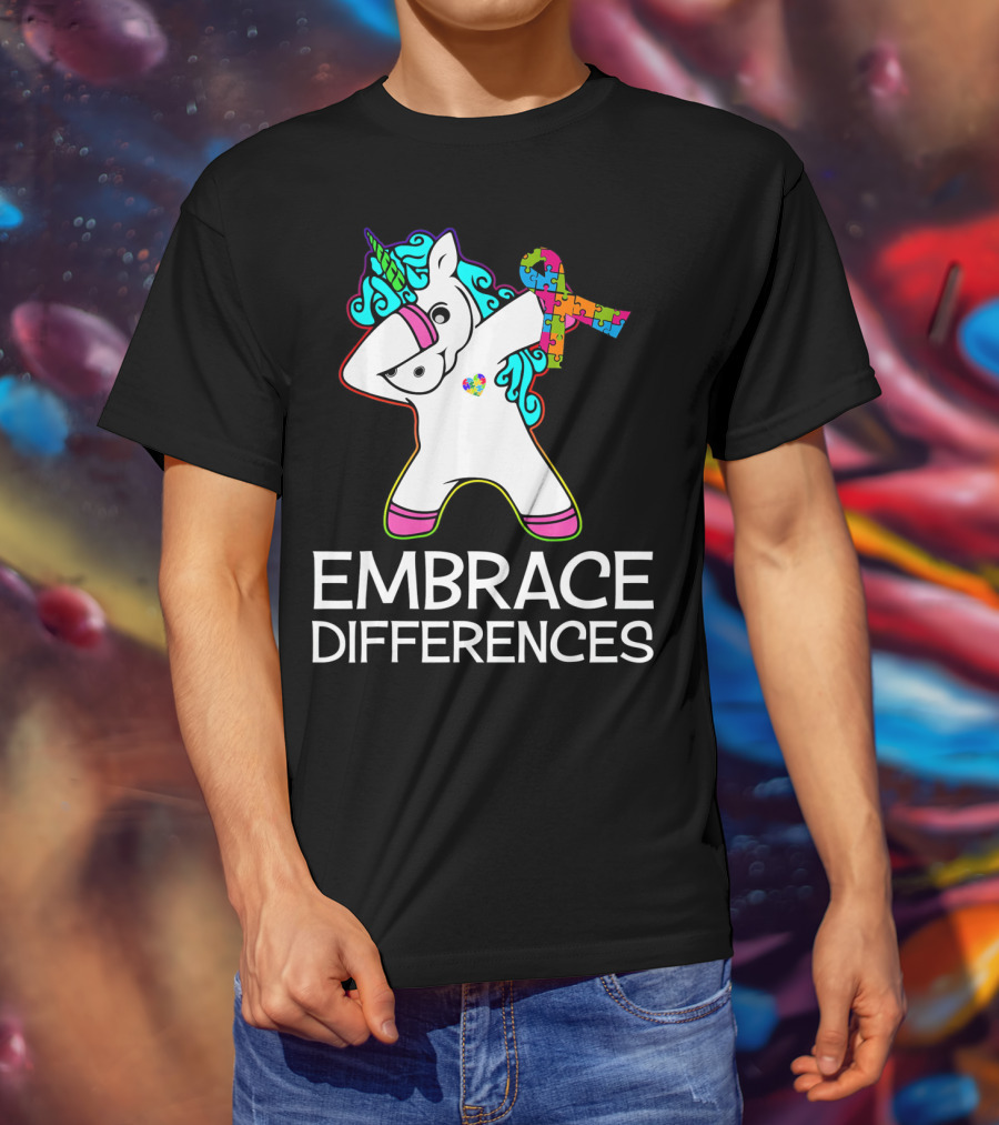Embrace Differences Unicorn Autism Awareness Puzzle T-Shirt