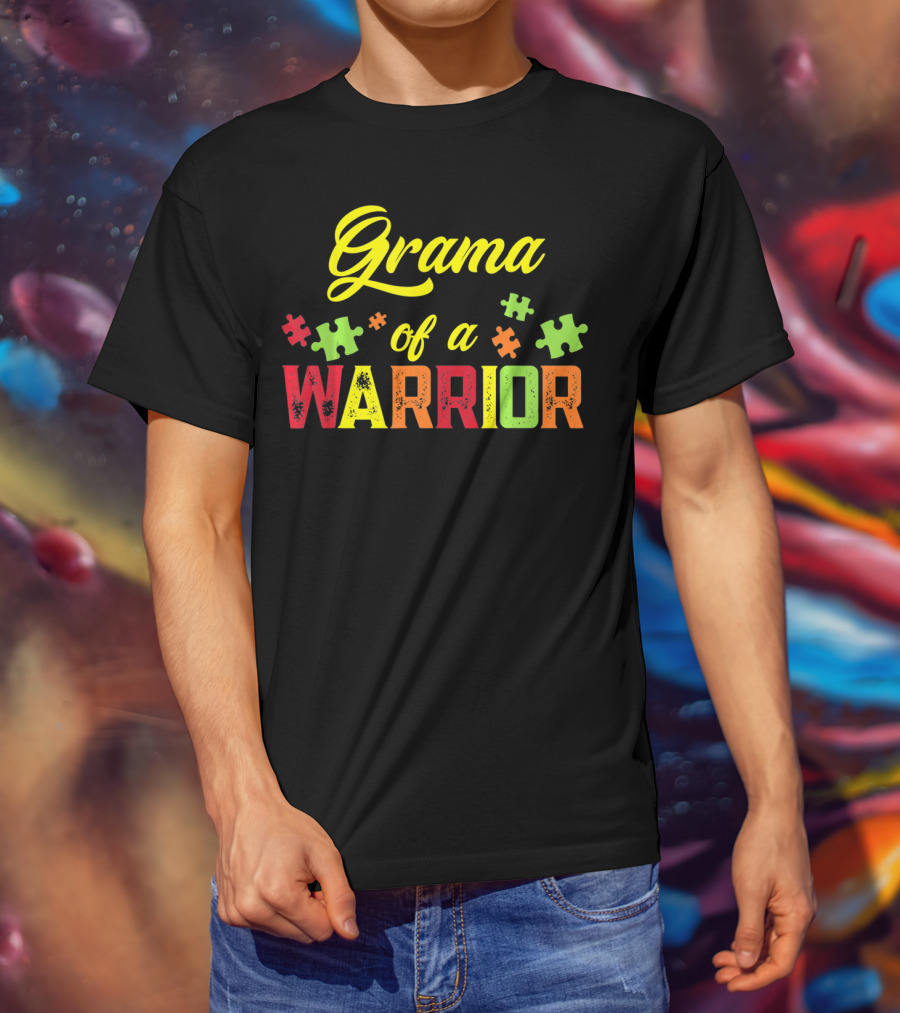 Grama Of A Warrior Puzzle Pieces Autism Awareness T-Shirt
