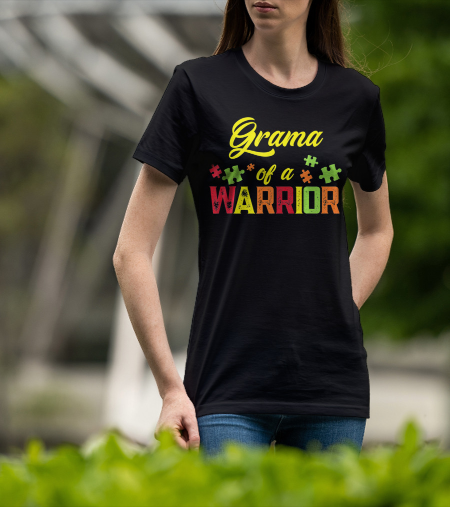 Grama Of A Warrior Puzzle Pieces Autism Awareness T-Shirt