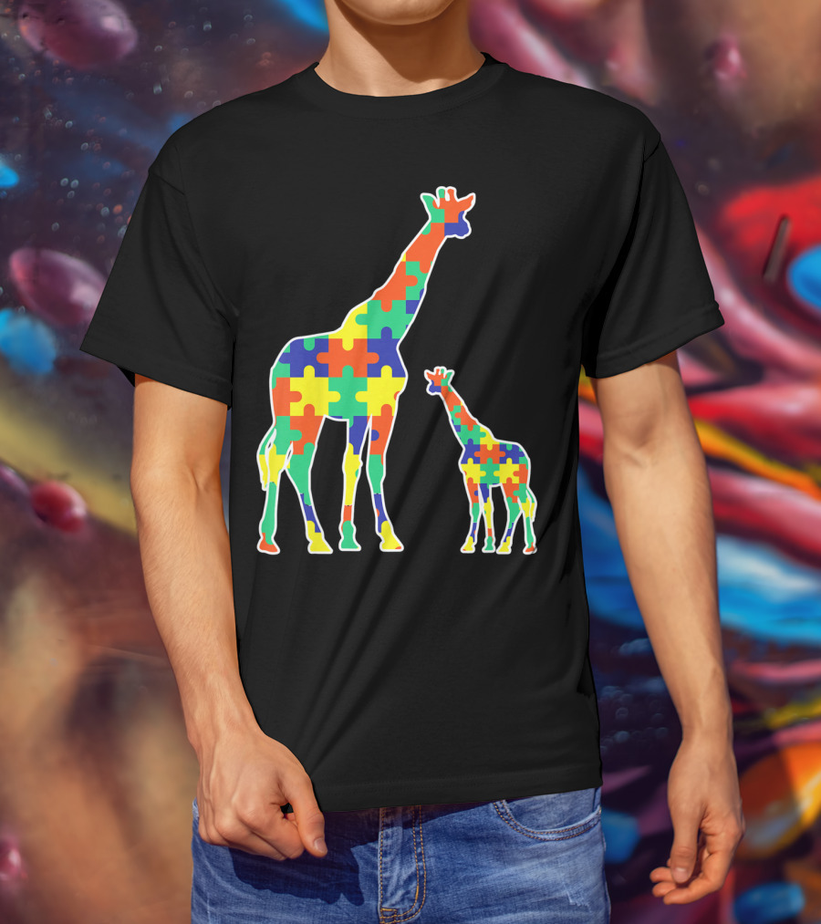 Kids Cute Autism Awareness Giraffes Puzzle T-Shirt