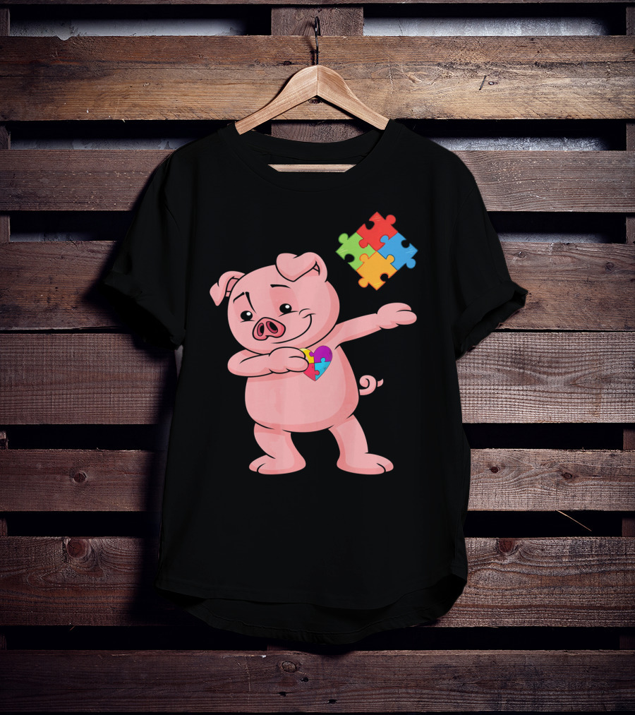 Piggy Puzzle Piece Autism Awareness Heart T-Shirt