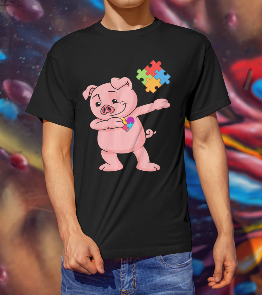 Piggy Puzzle Piece Autism Awareness Heart T-Shirt