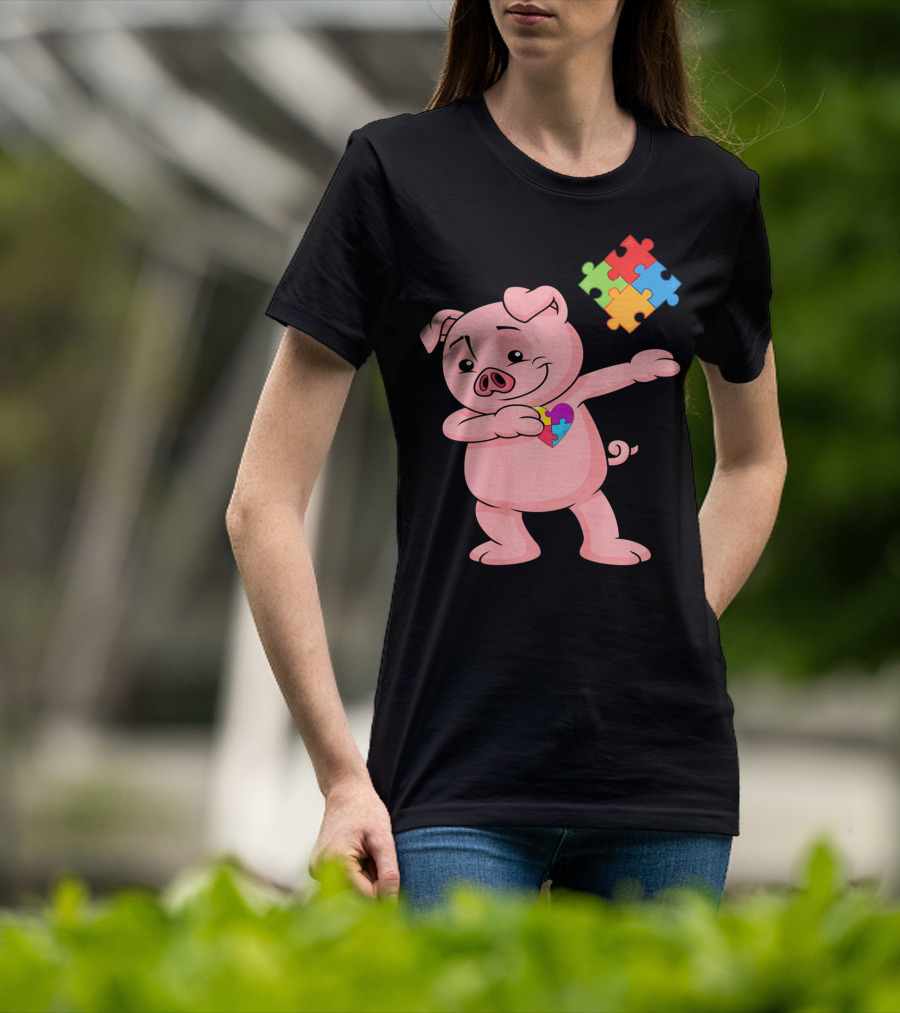 Piggy Puzzle Piece Autism Awareness Heart T-Shirt