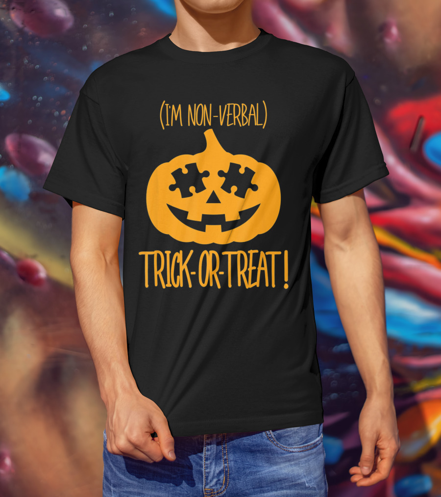 Trick-or-Treat I'm Non-Verbal Pumpkin Halloween Puzzle T-Shirt