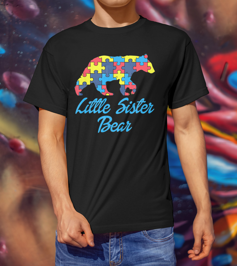Autism Awareness Little Sister Bear Puzzle T-Shirt
