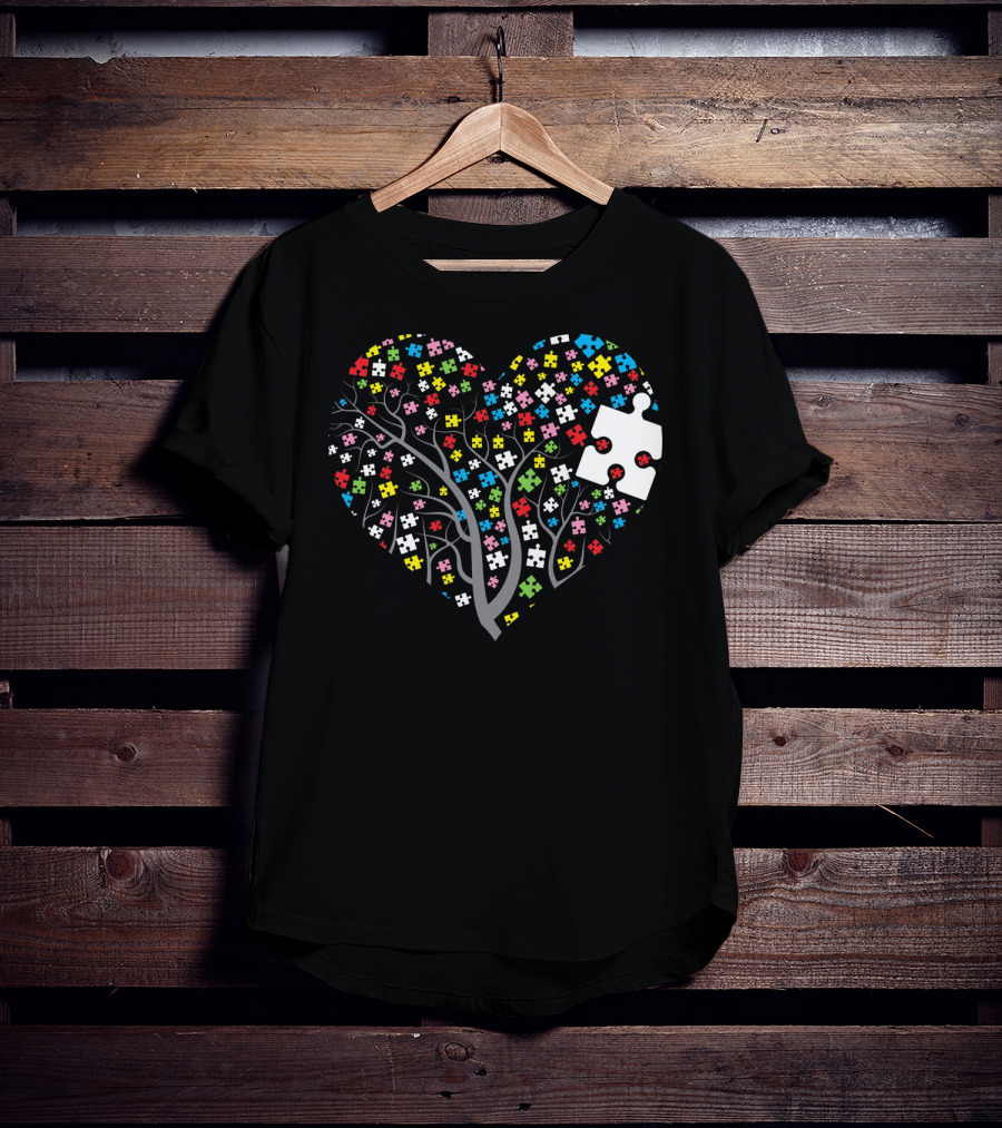 Autism Puzzle Heart Tree With Colorful Pieces T-Shirt