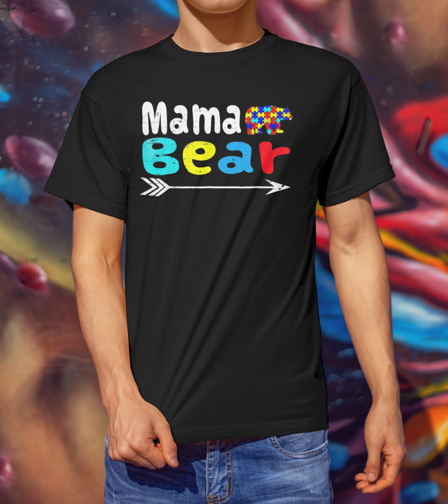 Mama Bear Autism Puzzle Piece Pattern With Arrow T-Shirt