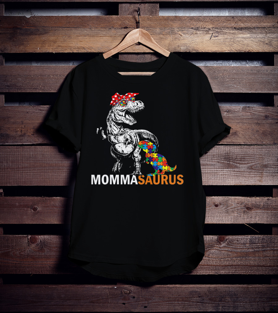 Momma Saurus Dinosaur With Autism Puzzle T-Shirt