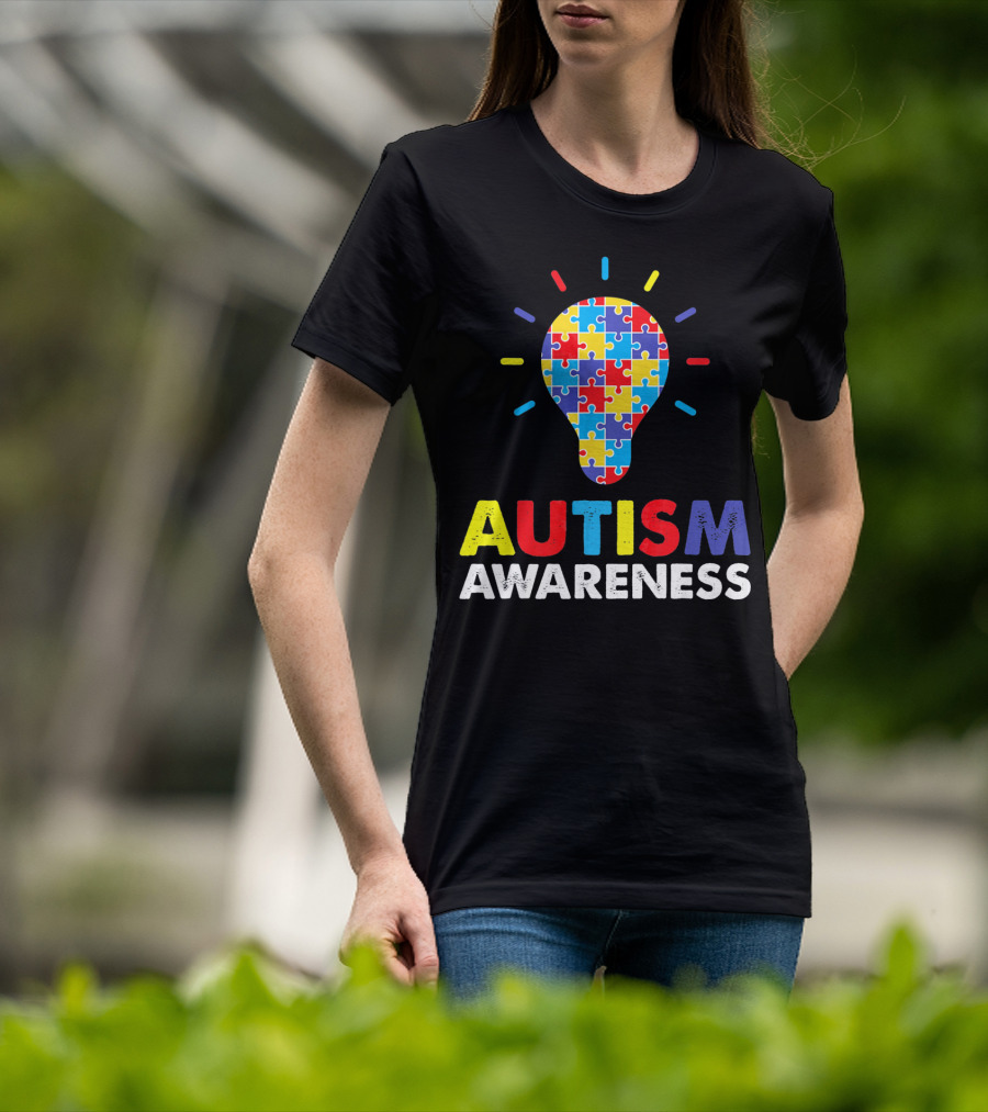 Autism Awareness Puzzle Light Bulb T-Shirt