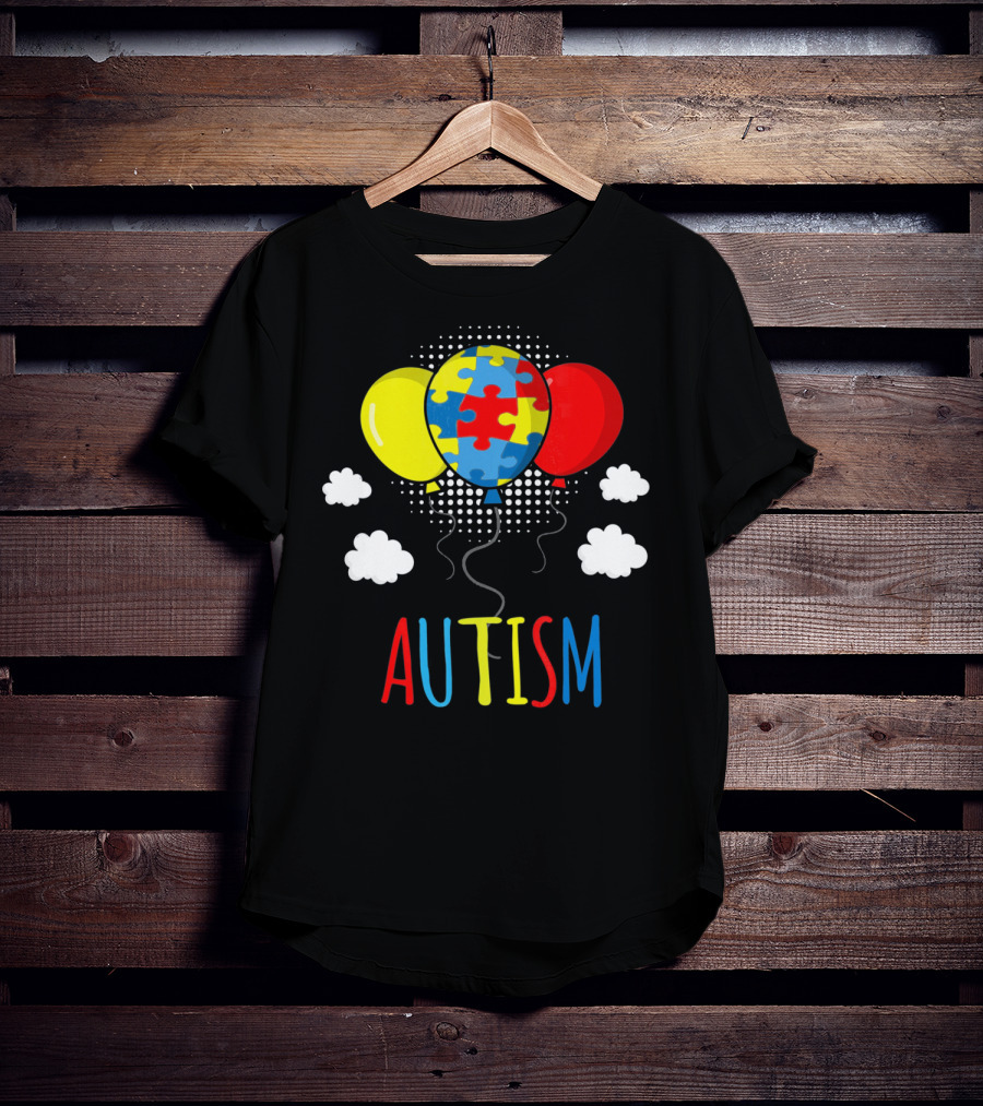 Autism Awareness Puzzle Piece Balloons With Colorful Clouds T-Shirt