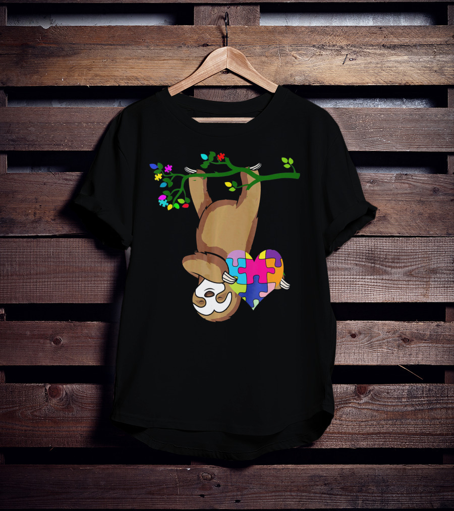 Sloth Love Autism Awareness Heart Puzzle T-Shirt