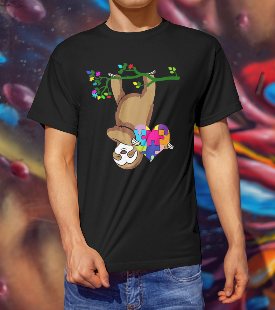 Sloth Love Autism Awareness Heart Puzzle T-Shirt