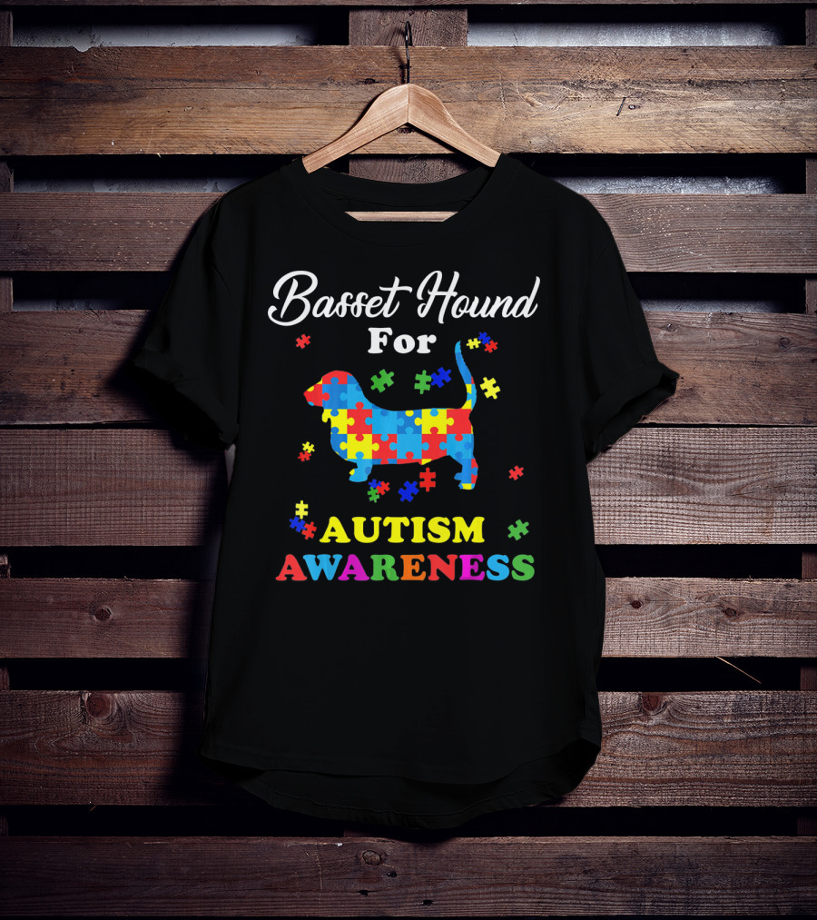 Basset Hound For Autism Awareness Puzzle Pieces T-Shirt