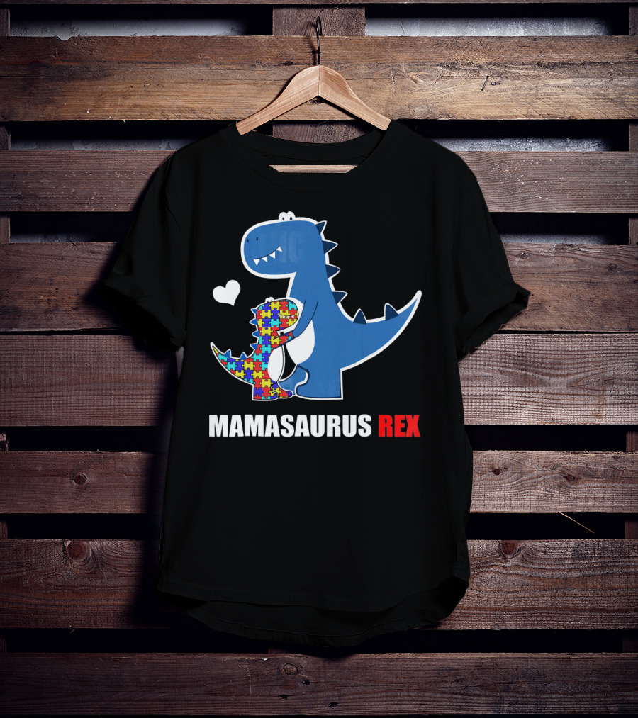 Mamasaurus Rex Autism Awareness Puzzle Heart T-Shirt