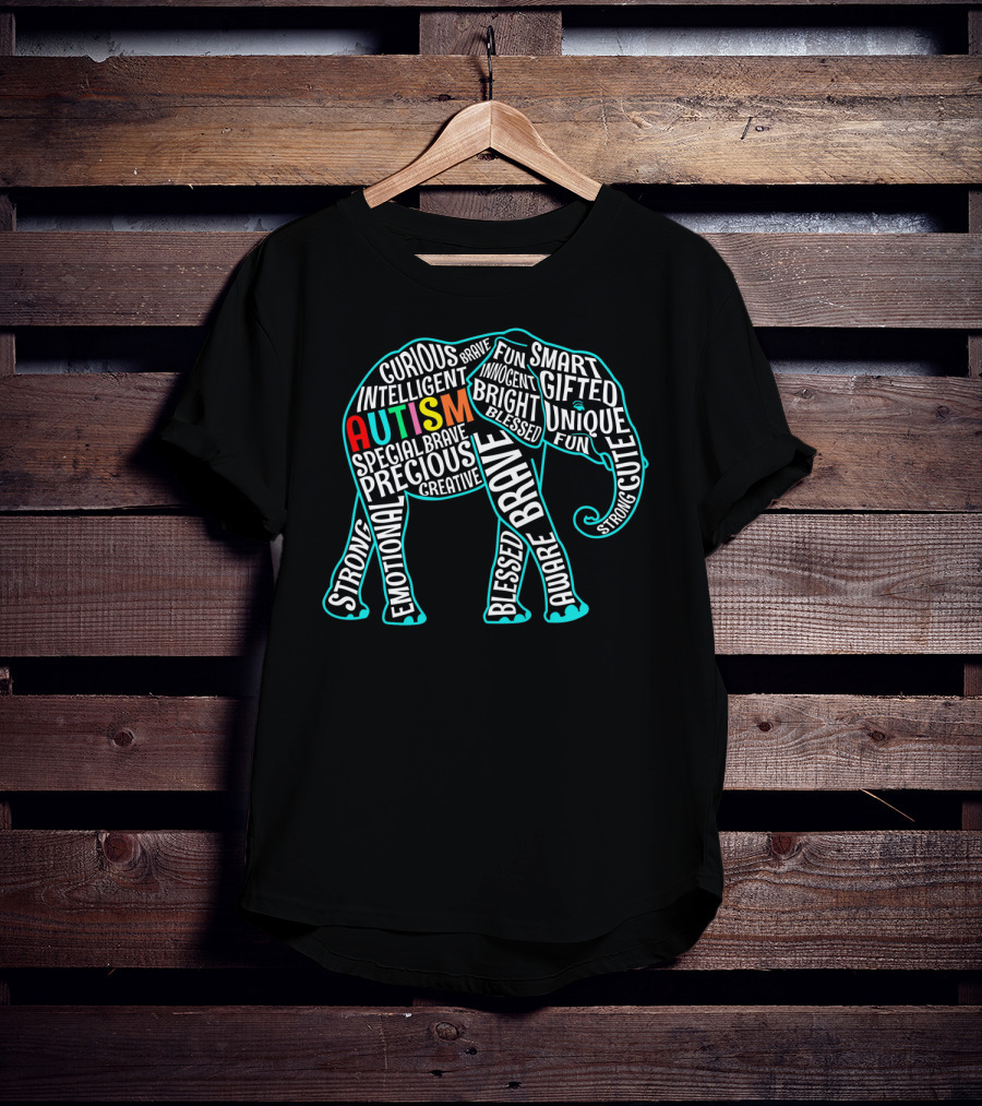 Autism Awareness Elephant Brave Intelligent Gifted Unique Fun Innocent Smart Curious T-Shirt