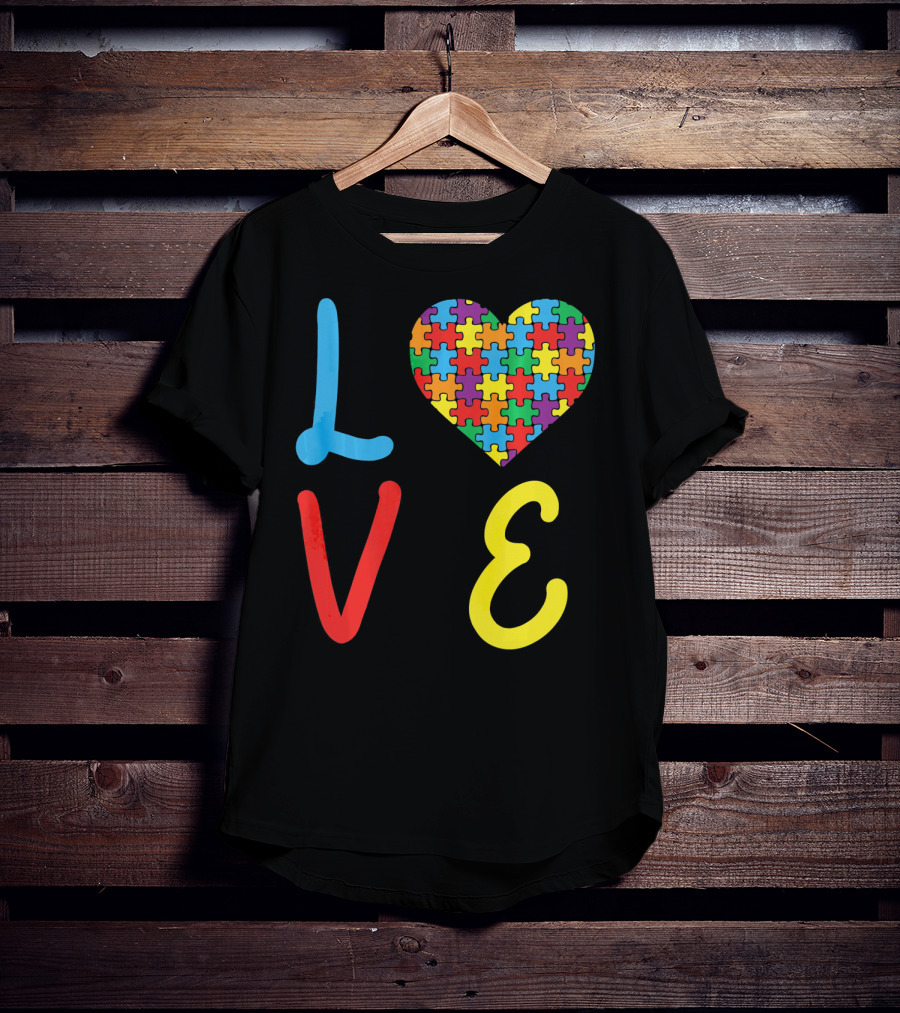 Love Autism Awareness Day Autism Puzzle Heart T-Shirt
