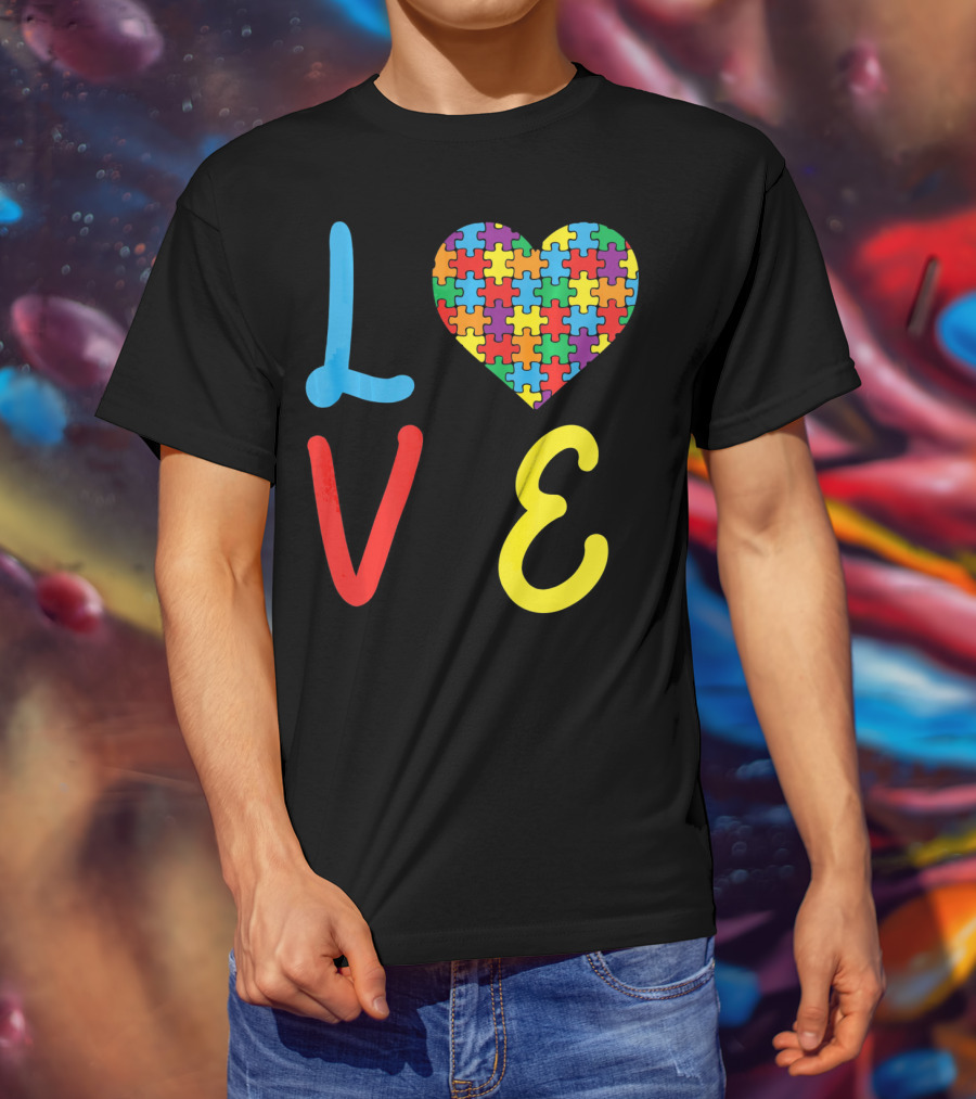 Love Autism Awareness Day Autism Puzzle Heart T-Shirt