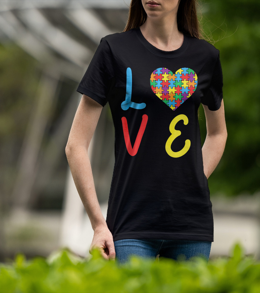 Love Autism Awareness Day Autism Puzzle Heart T-Shirt