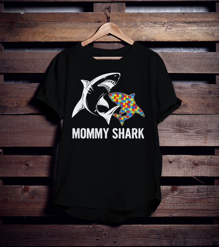 Mommy Shark Autism Awareness Puzzle Shark T-Shirt