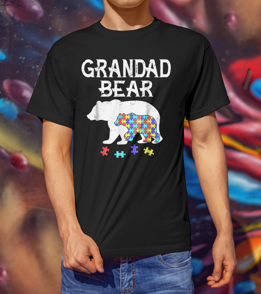 Grandad Bear Autism Awareness Puzzle Bear T-Shirt