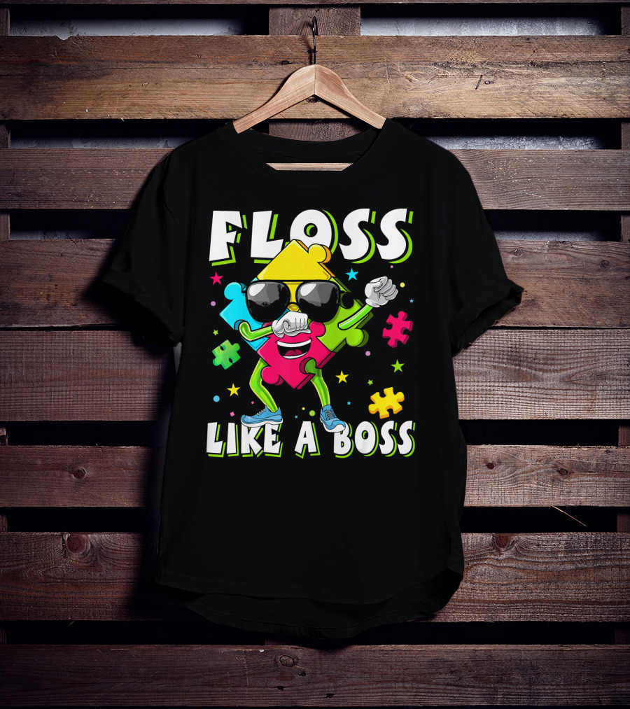 Floss Like A Boss Autism Awareness Puzzle Dance T-Shirt