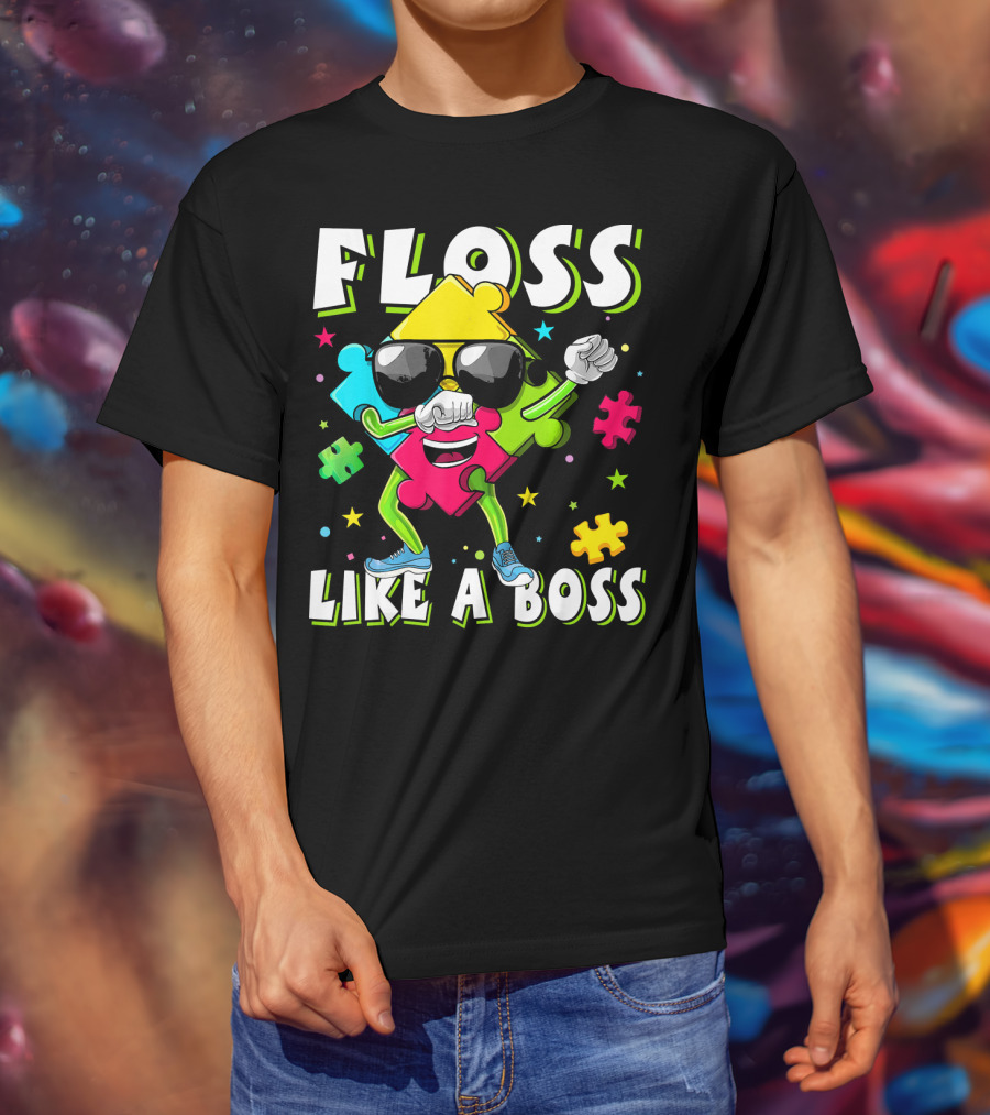 Floss Like A Boss Autism Awareness Puzzle Dance T-Shirt