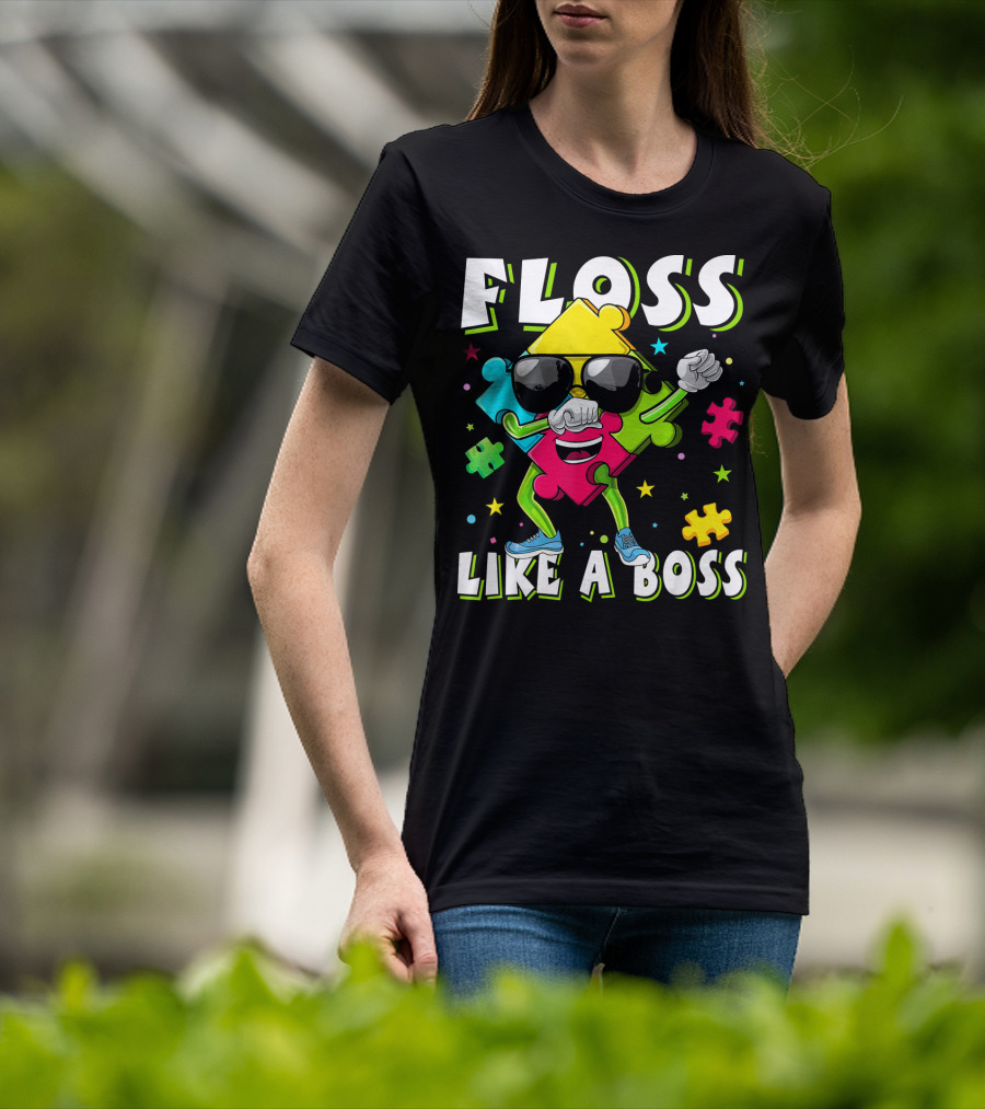 Floss Like A Boss Autism Awareness Puzzle Dance T-Shirt