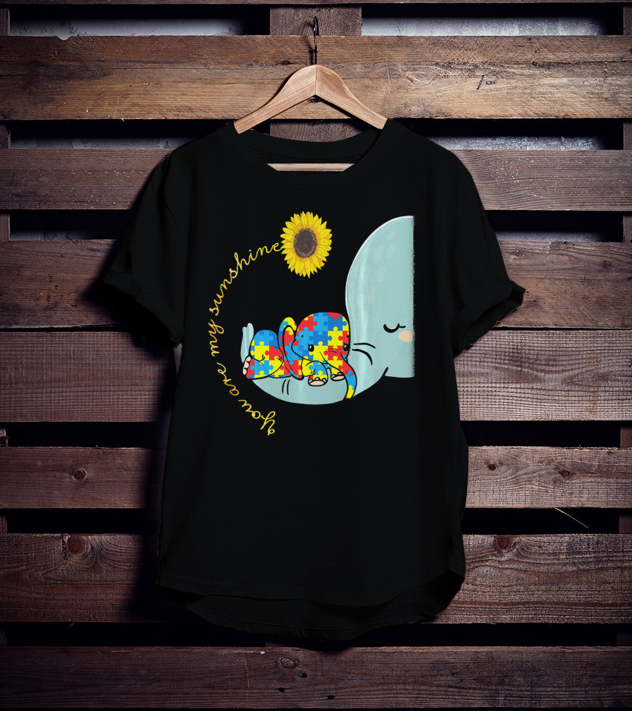 You Are My Sunshine Autism Awareness Elephant Puzzle Sunflower T-Shirt