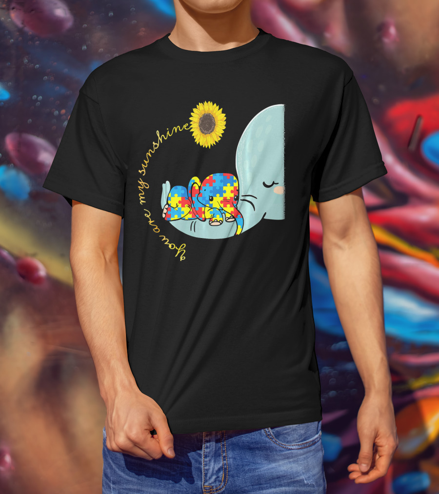 You Are My Sunshine Autism Awareness Elephant Puzzle Sunflower T-Shirt
