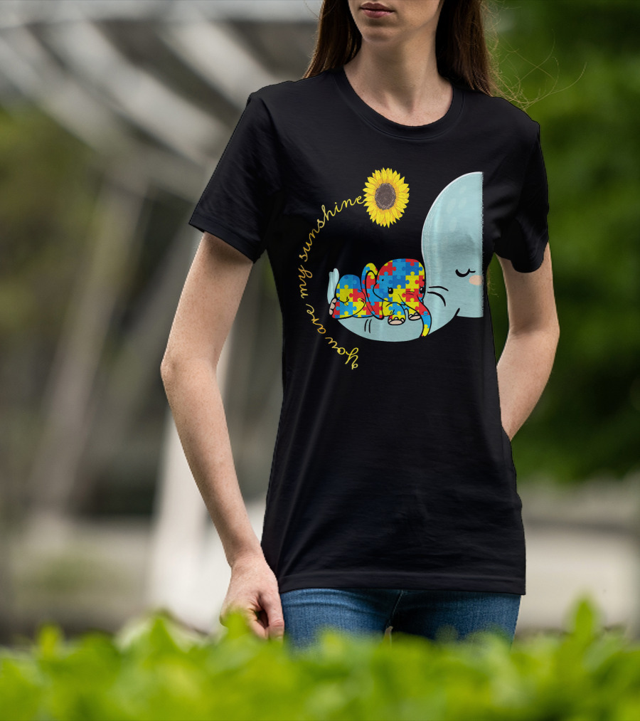 You Are My Sunshine Autism Awareness Elephant Puzzle Sunflower T-Shirt