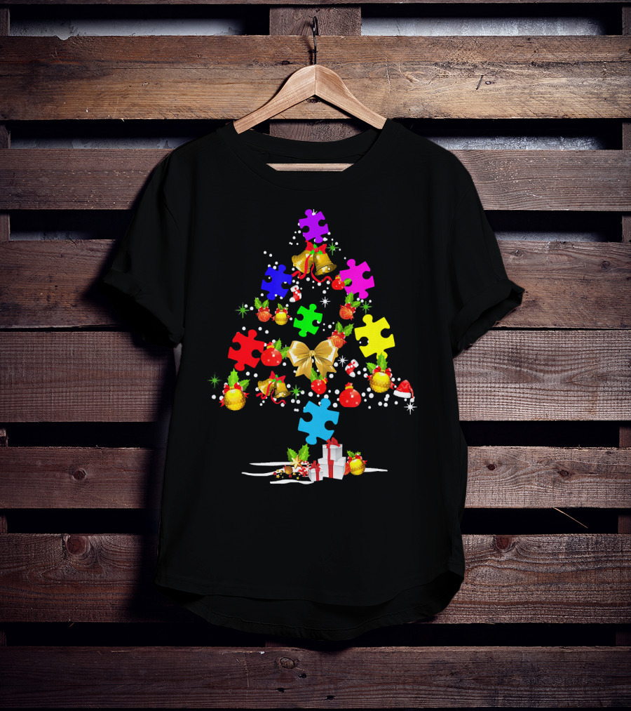 Autism Awareness Christmas Tree Puzzle Piece Ornament Festive Holiday T-Shirt