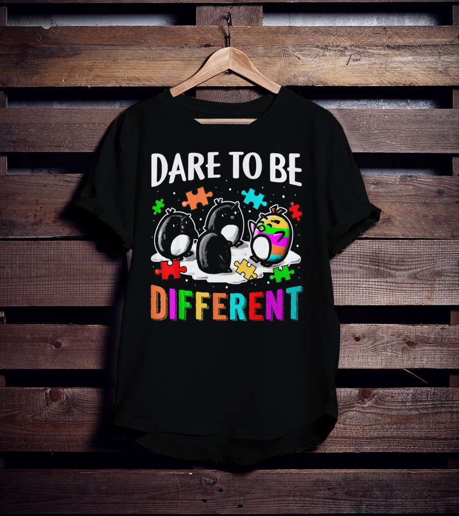 Dare To Be Different Penguin Puzzle Autism Awareness T-Shirt