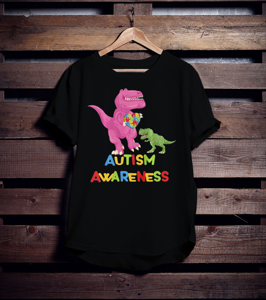 Autism Awareness Two Dinosaur Heart Puzzle T-Shirt