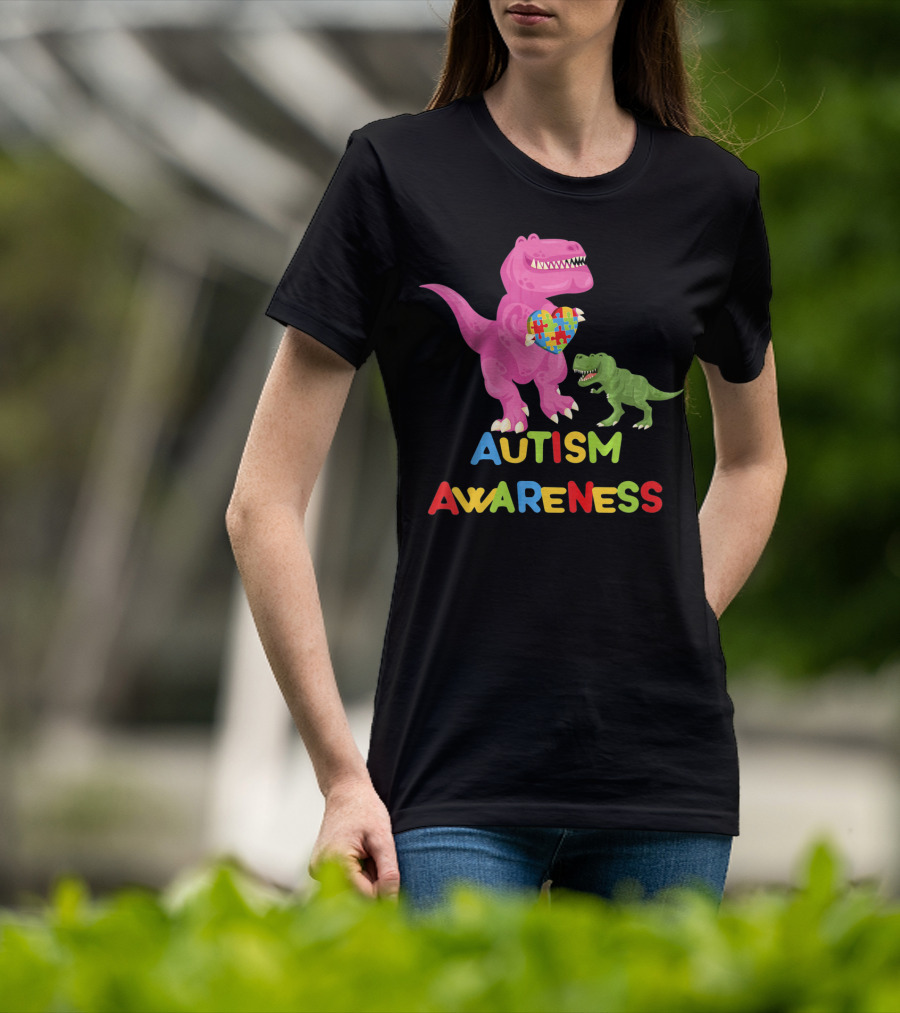 Autism Awareness Two Dinosaur Heart Puzzle T-Shirt