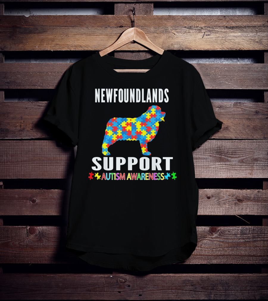 Newfoundlands Support Autism Awareness Puzzle Dog T-Shirt