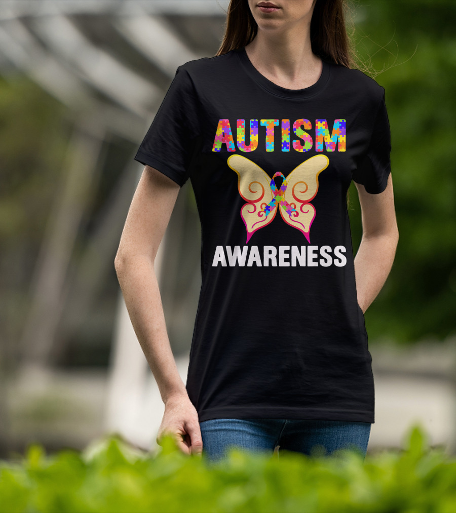 AUTISM AWARENESS Puzzle Piece Butterfly T-Shirt