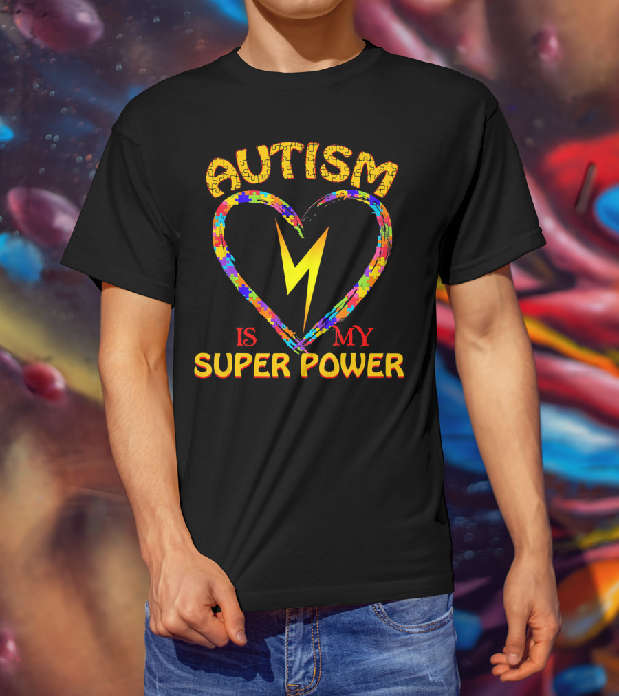 Autism Is My Super Power Heart Puzzle Lightning T-Shirt