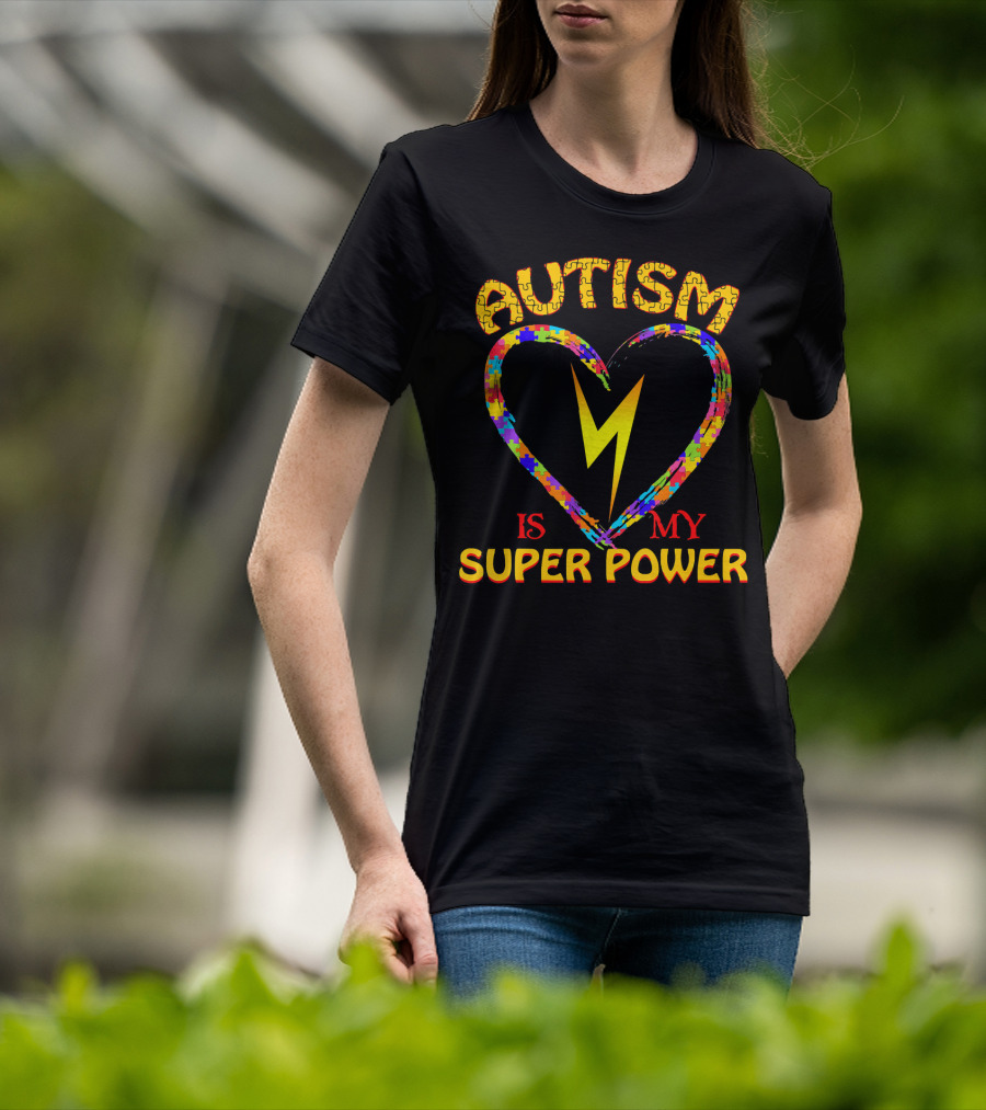 Autism Is My Super Power Heart Puzzle Lightning T-Shirt