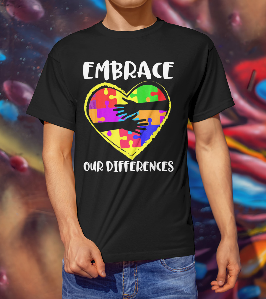 Embrace Our Differences Autism Awareness Heart Puzzle T-Shirt