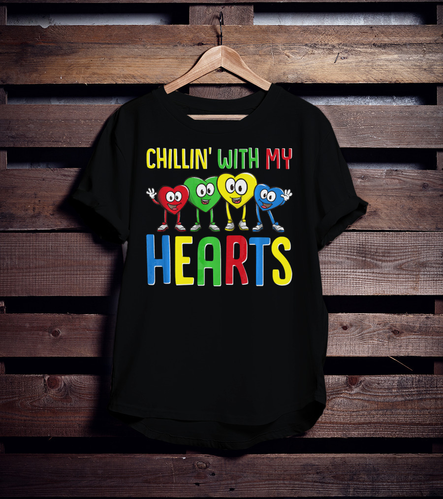 Chillin With My Hearts Colorful Cartoon Characters T-Shirt