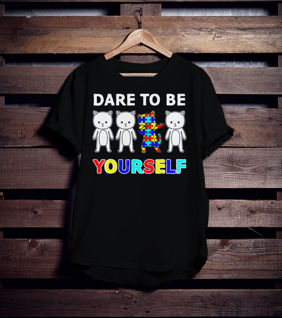 Dare To Be Yourself Cat Dabbing Autism Puzzle T-Shirt