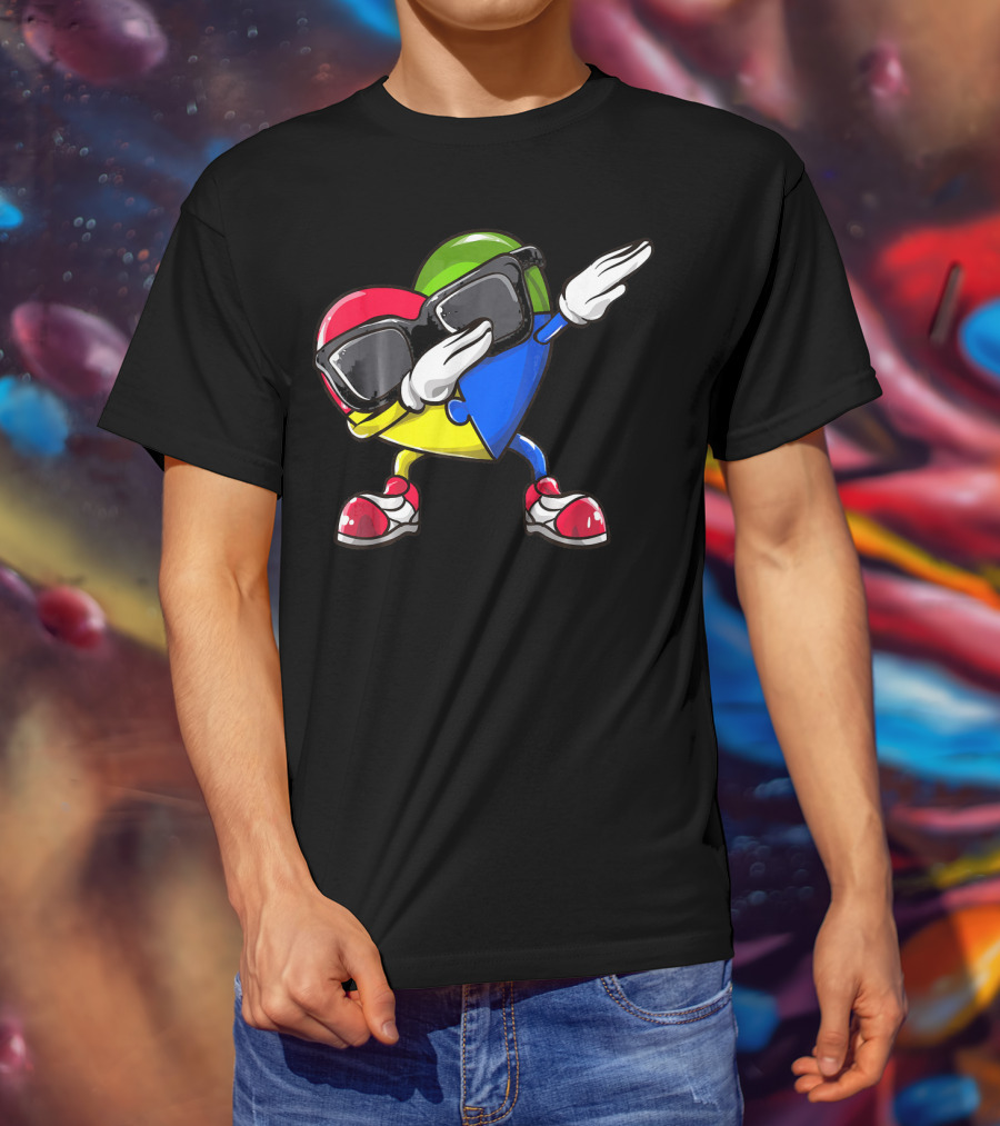 Valentines Day Dabbing Heart Puzzle Autism Colorful T-Shirt