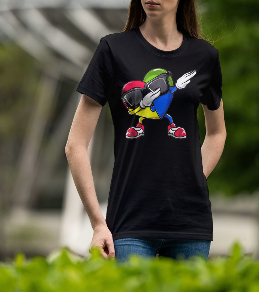Valentines Day Dabbing Heart Puzzle Autism Colorful T-Shirt