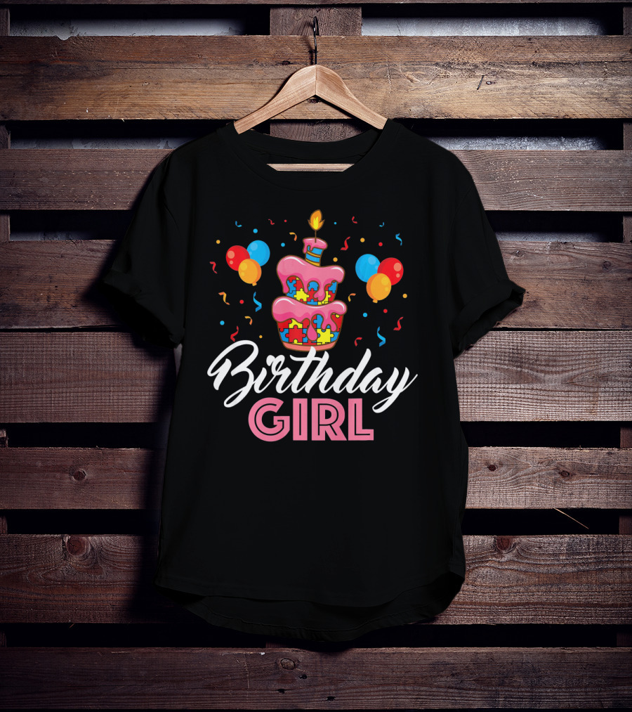 Birthday Girl Autism Puzzle Cake T-Shirt