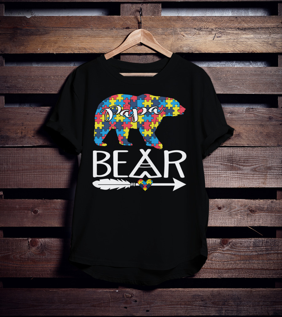Papa Bear Puzzle Heart Autism Awareness T-Shirt