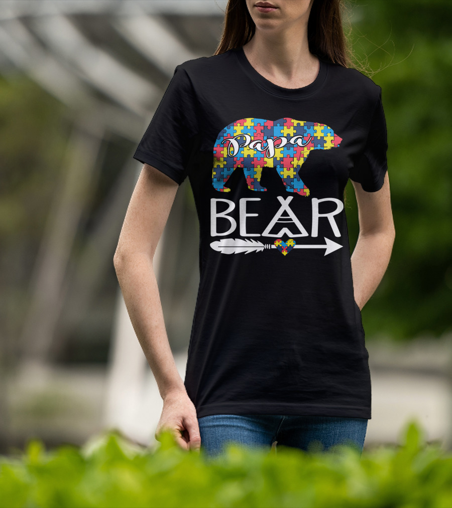 Papa Bear Puzzle Heart Autism Awareness T-Shirt