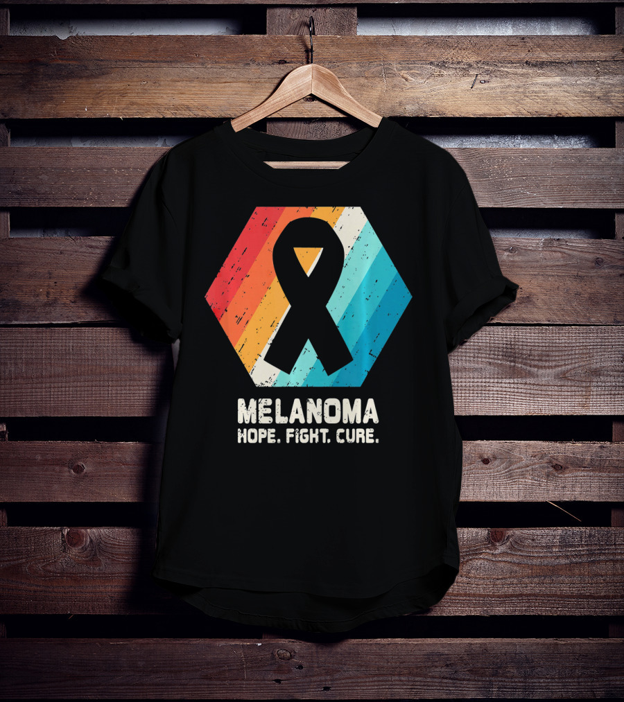Melanoma Hope Fight Cure Awareness Ribbon Retro Stripe T-Shirt