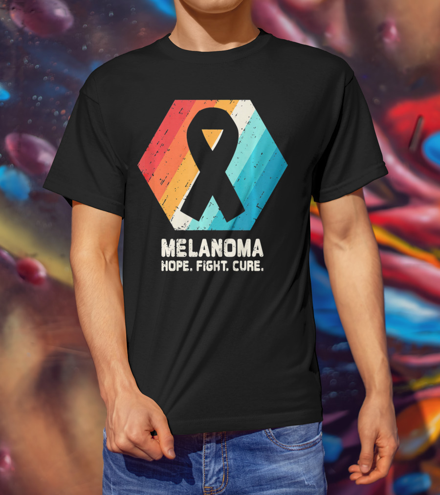 Melanoma Hope Fight Cure Awareness Ribbon Retro Stripe T-Shirt