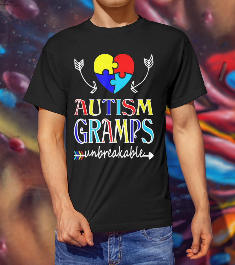 Autism Gramps Unbreakable Heart Puzzle Arrows Awareness T-Shirt